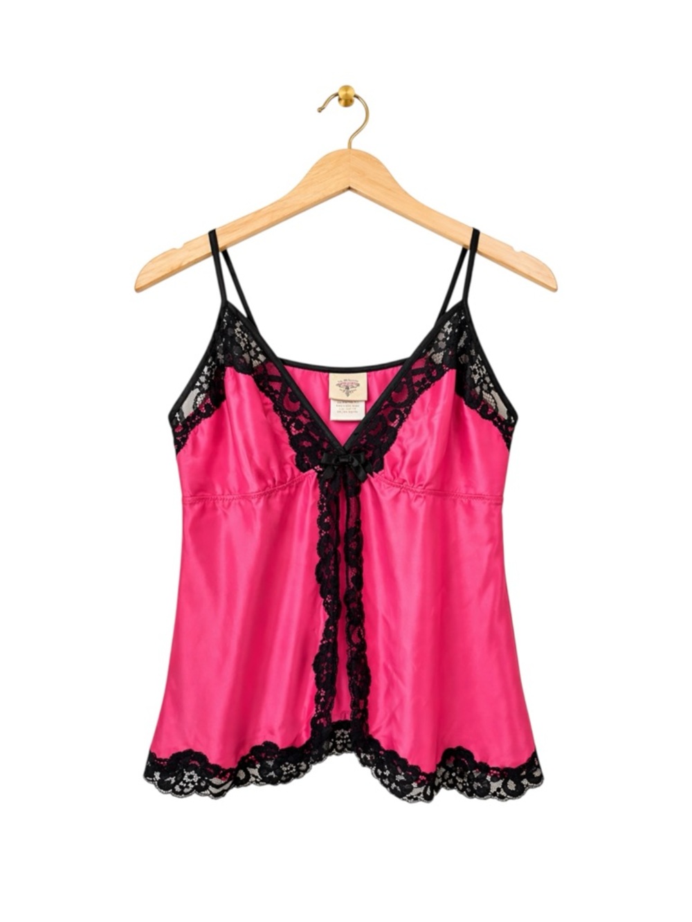 In Bloom by Jonquil Y2K Satin Lace Babydoll Cami Top Pink Black Medium